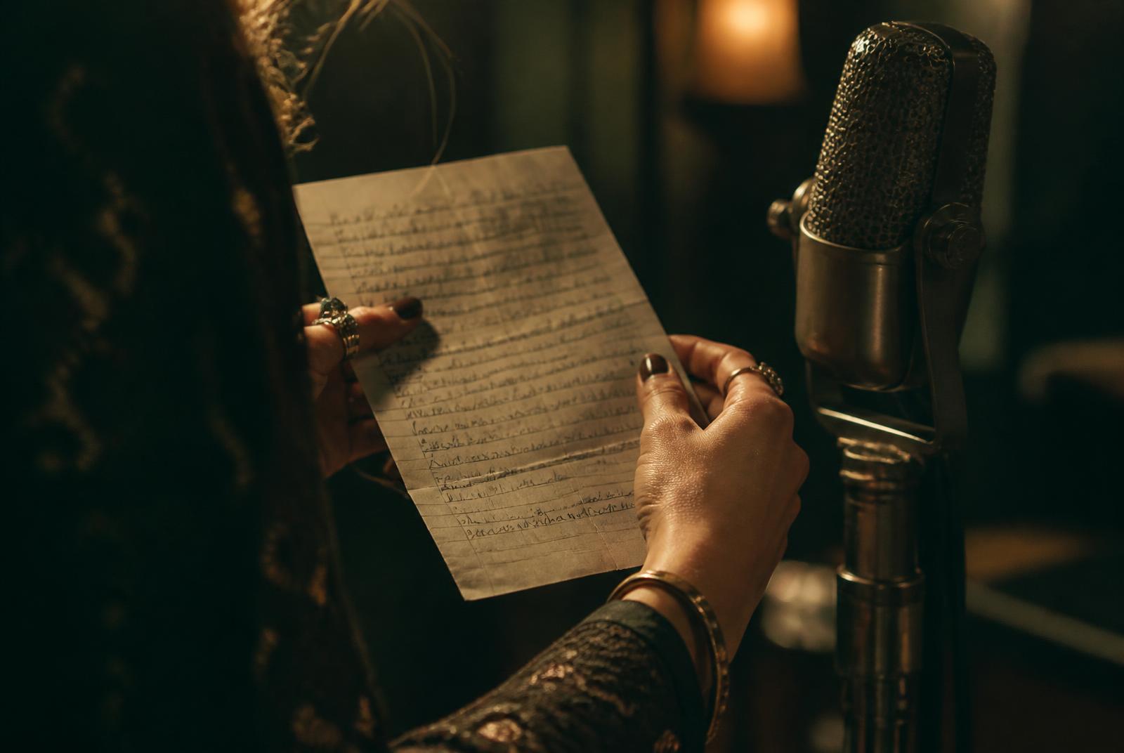 A working lyric sheet, written by hand before anything is recorded.